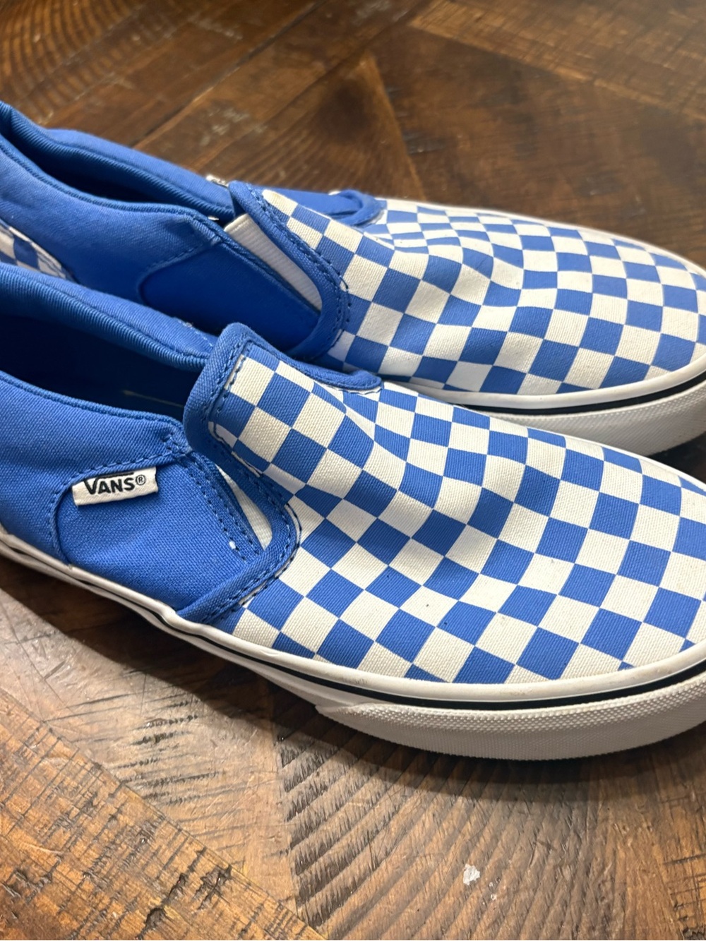 Vans Checkerboard Slip-On Sneakers in Blue and White